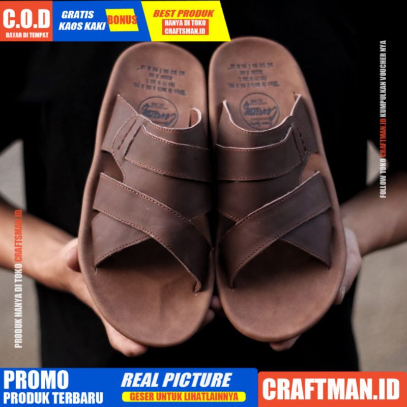 CRAFTS x EXO SANDAL KULIT PRIA BLACK BROWN SENDAL CASUAL PRIA