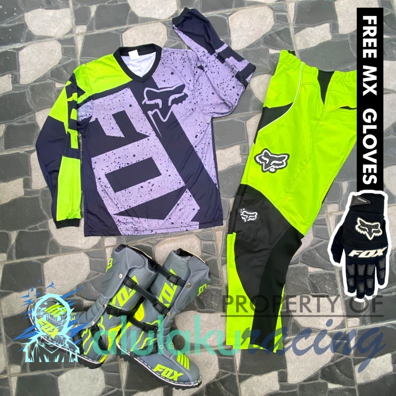 Jersey, Celana, Sarung Tangan &amp; Sepatu Fullprint with Protectors Fullset MX Trail Motocross - Paket Bundling FOCTFG030409-F41