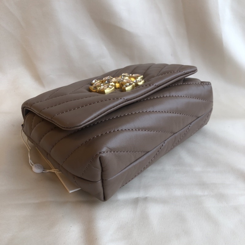 Tory Burch Kira Chevron Convertible Shoulder Bag Medium 27 Cm -Taupe