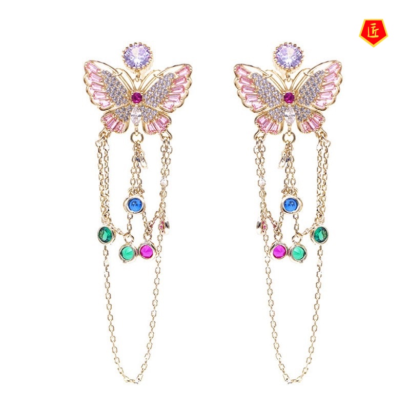 [Ready Stock]Light Luxury Butterfly Long Earrings French Fashion Sense