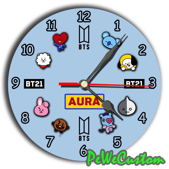 Jam Dinding Bts Bt21 Reques Nama Jam Dinding Kayu Custom Unik Free Design Shopee Indonesia