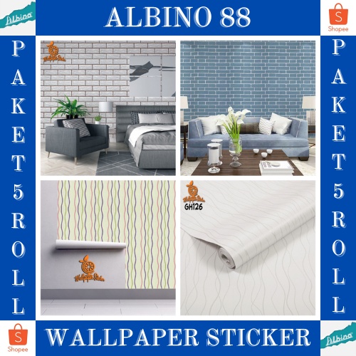 Murah Paket 5 Roll Wallpaper dinding/Sticker Dinding Anti Air/Wallpaper DInding Kamar Tidur bermotif ALBINO 88