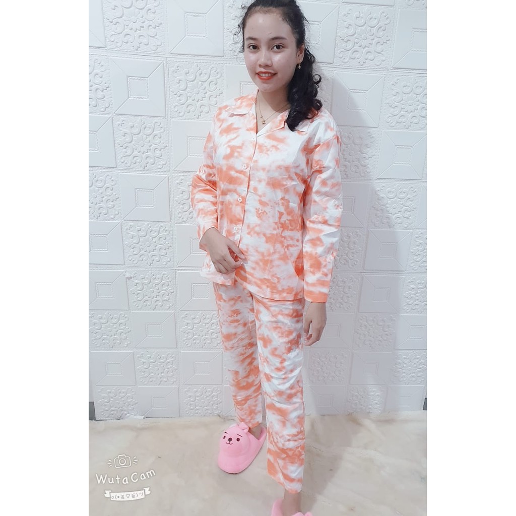 Galaxy Longsleeve Set - Baju Tidur Kemeja Tie Dye Set / Daily Set / Piyama Set PP Fit XL (Ld 106cm)