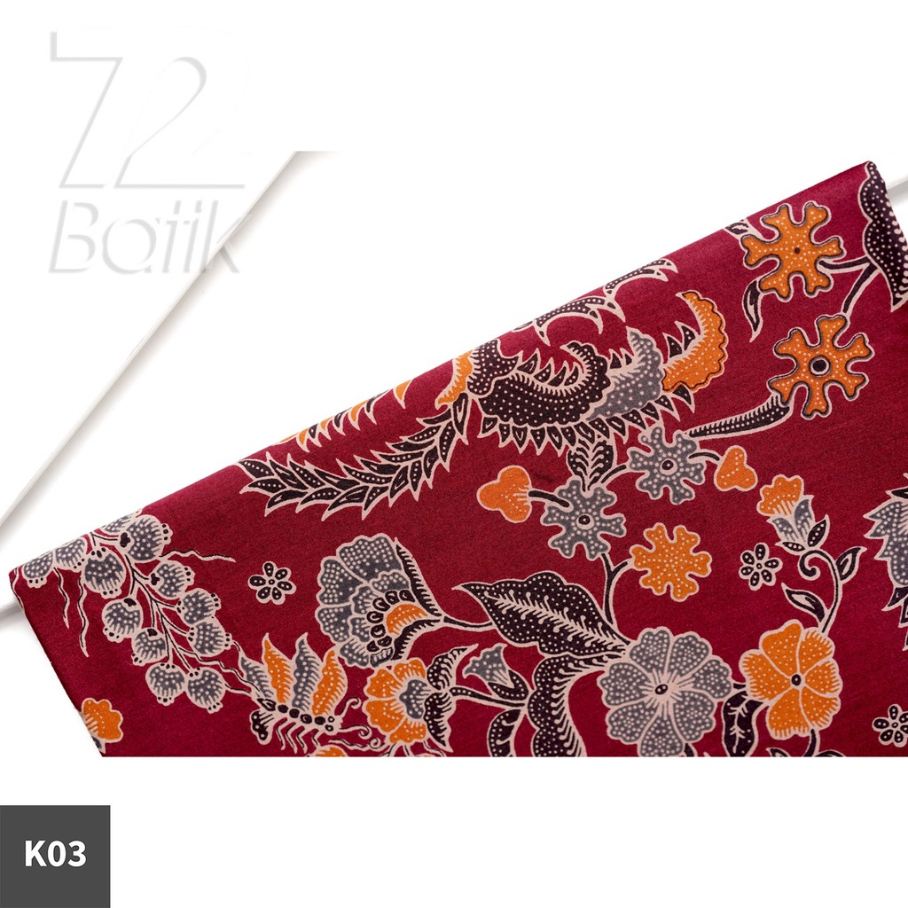 KAIN BATIK KATUN Premium Motif Tresno Asih Warna Merah Orange Hitam 725033 Cap 72 Jarik Jarit Samping Kebat Panjang Batik Katun Modern Premium Bahan Seragam Batik Pernikahan Kantor Keluarga Murah Kamen Jadi Batik Bali Lembaran
