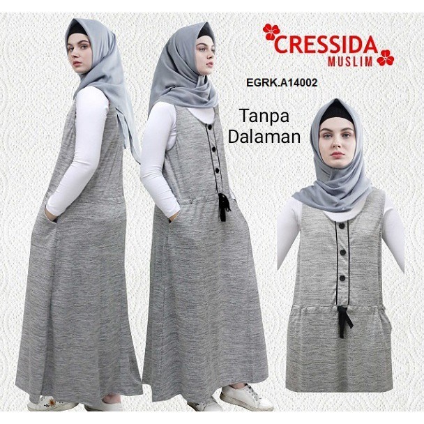 CRESSIDA GAMIS OVERALL Fashion Muslim Dress Muslimah Jumpsuit Tanpa Dalaman Singlet Berkancing