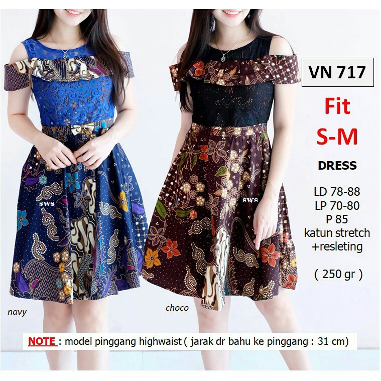 Dress Batik Pesta Wanita Modern Midi Sabrina Etnik Flare VN717