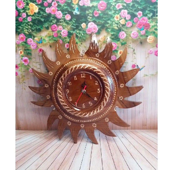 Jam Dinding Matahari Kayu Jati Natural Cukit