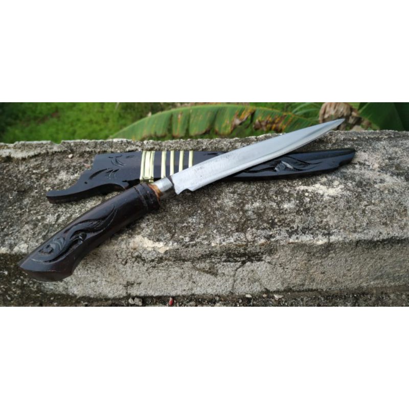 Pisau survival berburu/tactical lilit kuning ukir