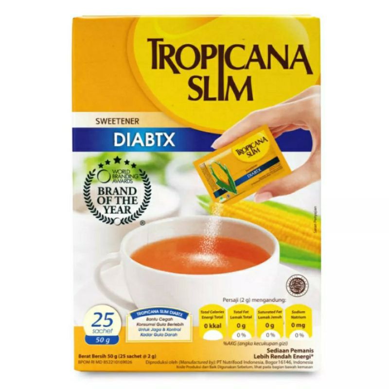 

Tropicana Slim Sweetener DIABTX Gula Rendah Kalori 25 Sachet