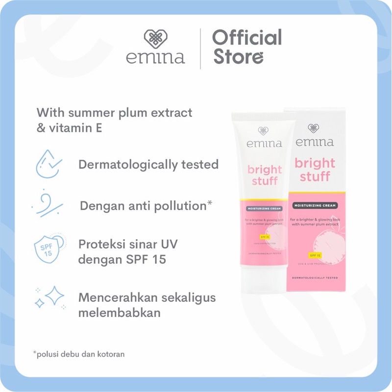 EMINA Bright Stuff Series Indonesia / Facial Wash Face Scrub Micellar Water Essence Toner Mist Serum Day Night Eye Cream Sunscreen Sheet Clay Mask Masker Moisturizing Lip Tint Matte Gloss / Ms Pimple Acne Solution Sun Protection Battle Spf Gel Paket Glow