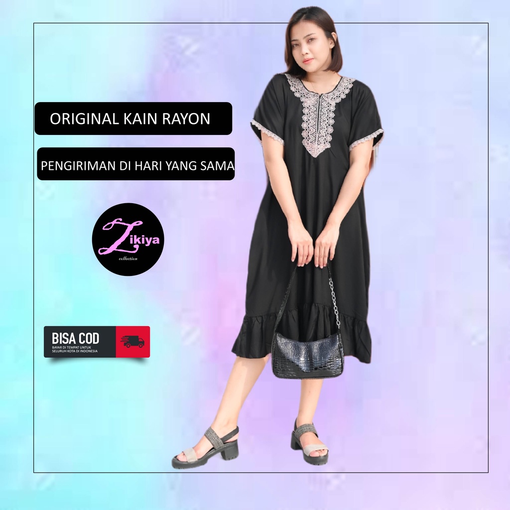 Baju Wanita Daster Arab Arabian Renda Rayon Zema Zera Busui Lengan Pendek Jumbo Terbaru Kekinian Ter