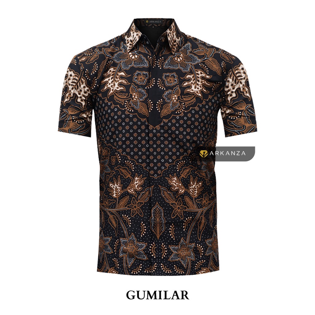BATIK ARKANZA Motif GUMILAR Hem Atasan Kemeja Baju Batik Pria Cowok Produsen Slimfit Memakai Furing Lengan Panjang Lengan Pendek Original Asli