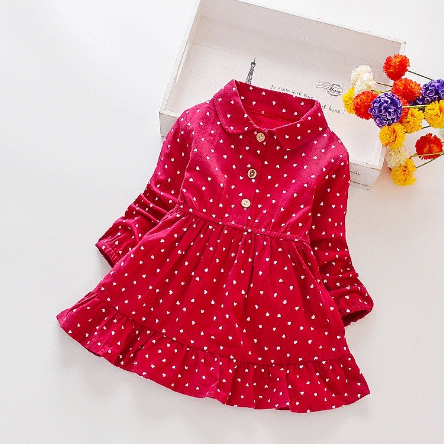 DD009- Dress anak/baju anak /pakaian anak perempuan lengan panjang motif polkadot dengan kancing