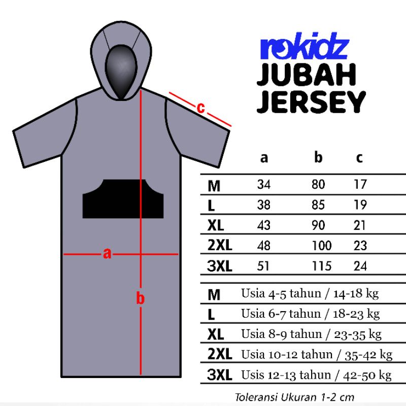 JUBAH JERSEY ROKIDZ JUBAH ANAK HOODIE JUBAH ANAK TANGAN PENDEK COD