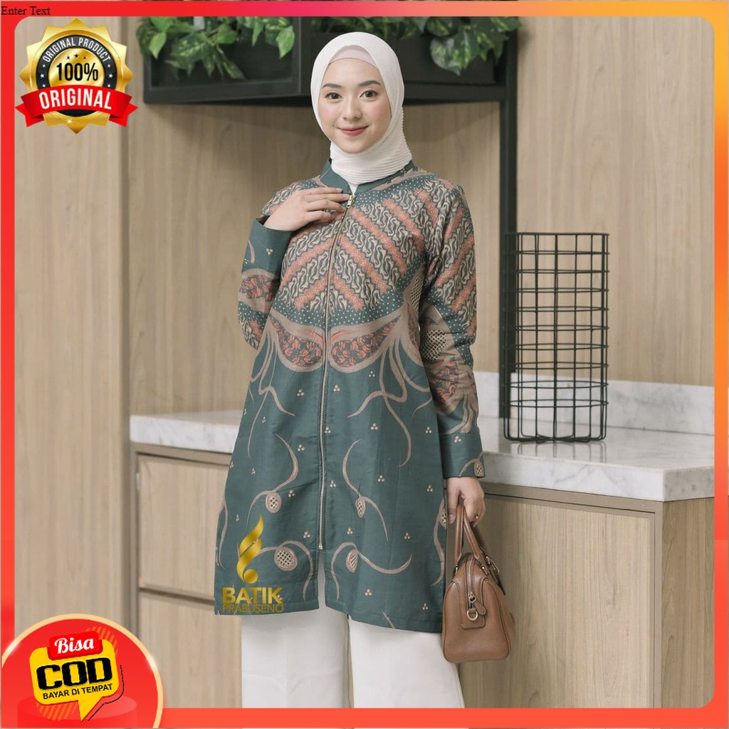 TUNIK ULFA ARMY ATASAN BAJU BATIK WANITA LENGAN PANJANG ORIGINAL PRABUSENO MODERN PREMIUM JUMBO BIG 