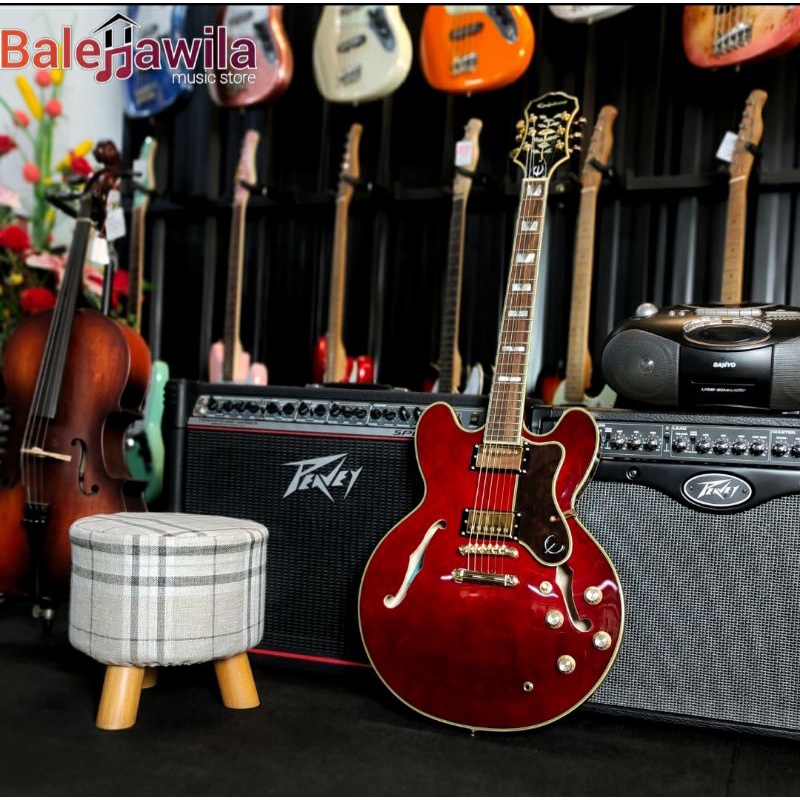 Guitar Electric Gitar Elektrik Gitar Epiphone Sheraton II Pro Wine Red, Vintage Sunburst , Midhight 