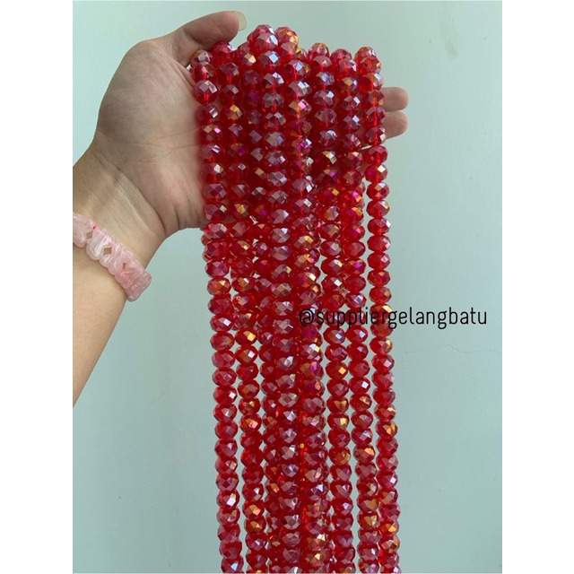 Crystal Ceko 14mm RED QUARTZ MERAH beads manik donat rondelle grosir bahan kalung gelang anting strap mask kerajinan tangan craft citayam fashion week etink vintage elegan bali manik crystal