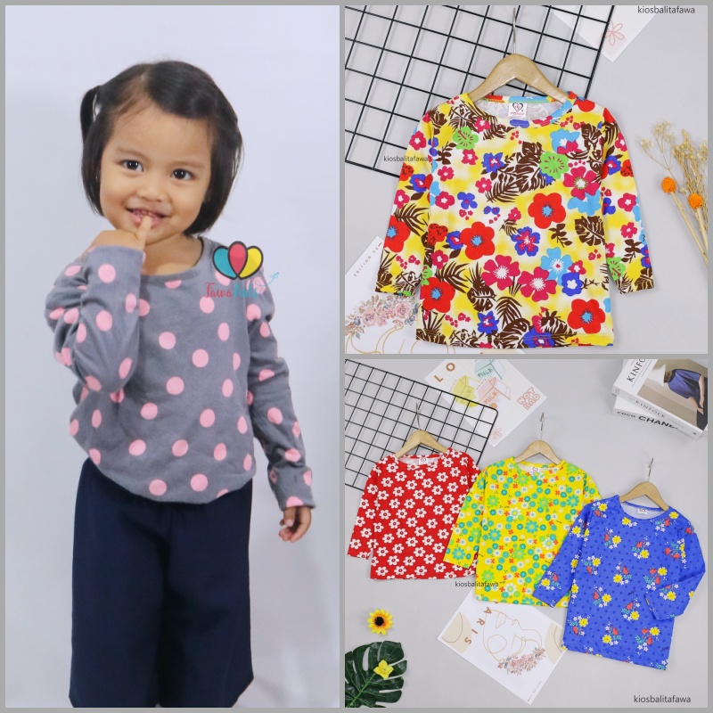 Kaos Motif Andin uk 1-2 Tahun / Baju Lengan Panjang Anak Perempuan Cewek Kaos Adem Murah Branded