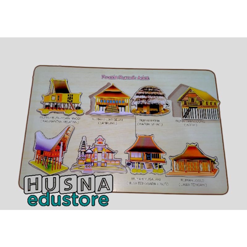 puzzle kayu rumah adat - mainan kayu edukasi - puzzel kayu murah