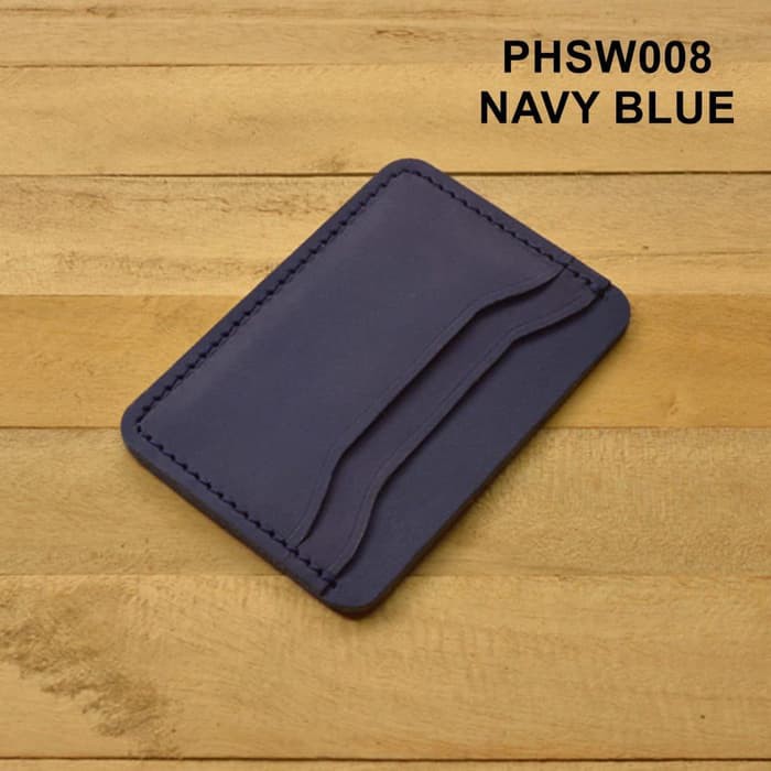 dompet kartu - slim wallet kulit asli warna biru - minimalis wallet