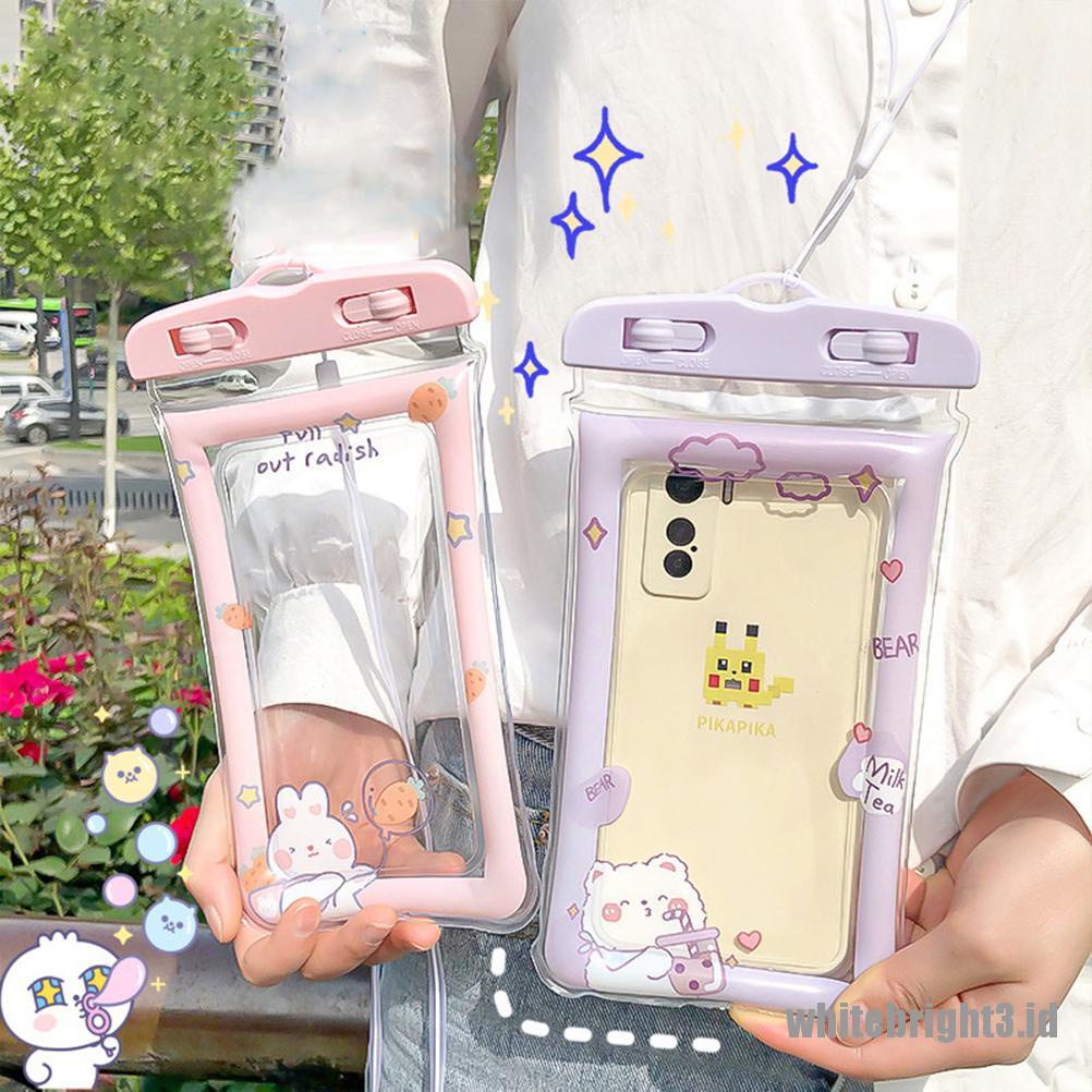 (white3) Tas Pouch Transparan Anti Air Motif Kartun Lucu Untuk Handphone