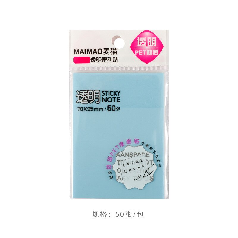 Sticky Note Transparan Tahan Air Untuk Kantor / Sekolah-70x95 Blue