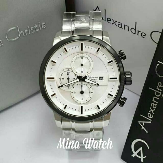 Jam tangan pria alexandre christie Original ac6323 silver plat putih