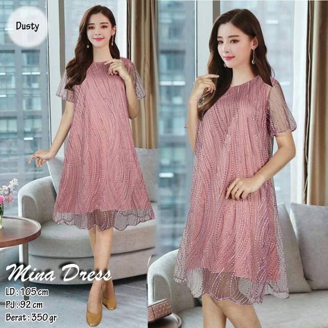 Mina dress bahan brukat tile