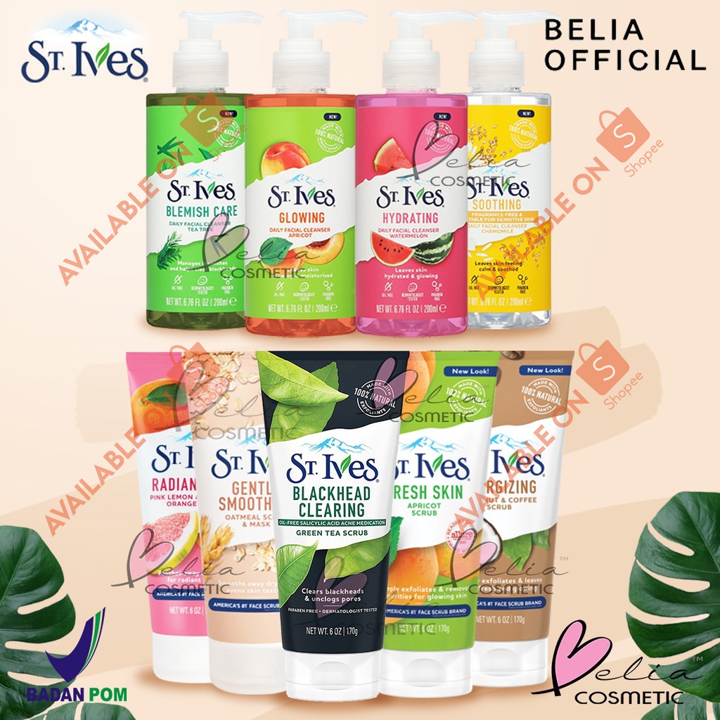 ❤ BELIA ❤ ST IVES Scrub &amp; Mask | Facial Cleanser Oatmeal, Greentea, Apricot, Coconut, Lemon | Stives