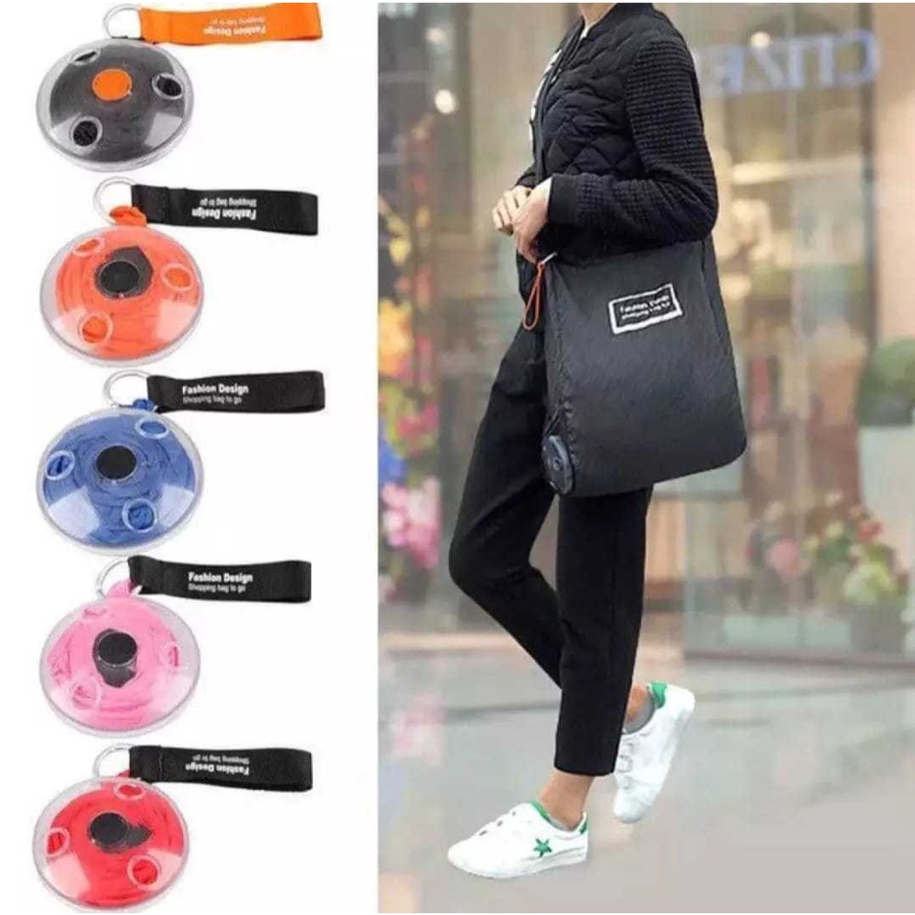 Kantong Ajaib Tas Travel Lipat Portable Kapasitas Besar / Shopping Bag Roll / Tas Belanja Lipat / Roll Up Bag / Kantong Belanja Modis