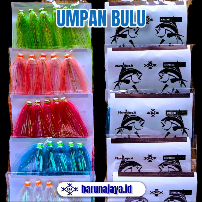 BARUNA - 5Pcs Umpan Bulu Mutiara - Umpan Tonda Trolling - Umpan Kotrekan - Umpan Ikan Cakalang