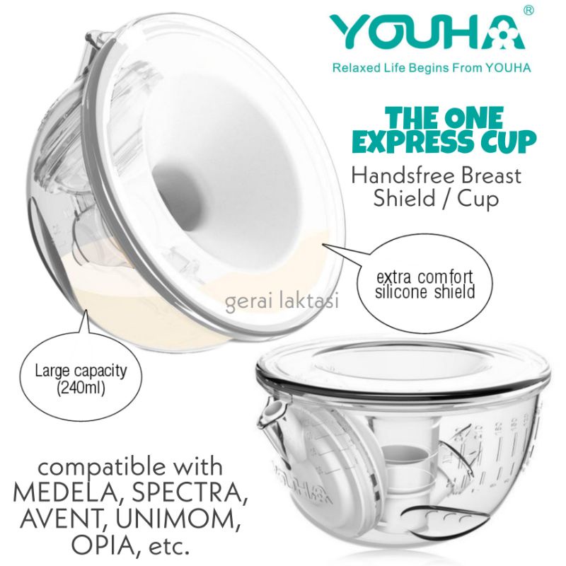 YOUHA EXPRESS CUP handsfree breast shield compatible to SPECTRA MEDELA BEBETONS MUTTER AVENT OPIA