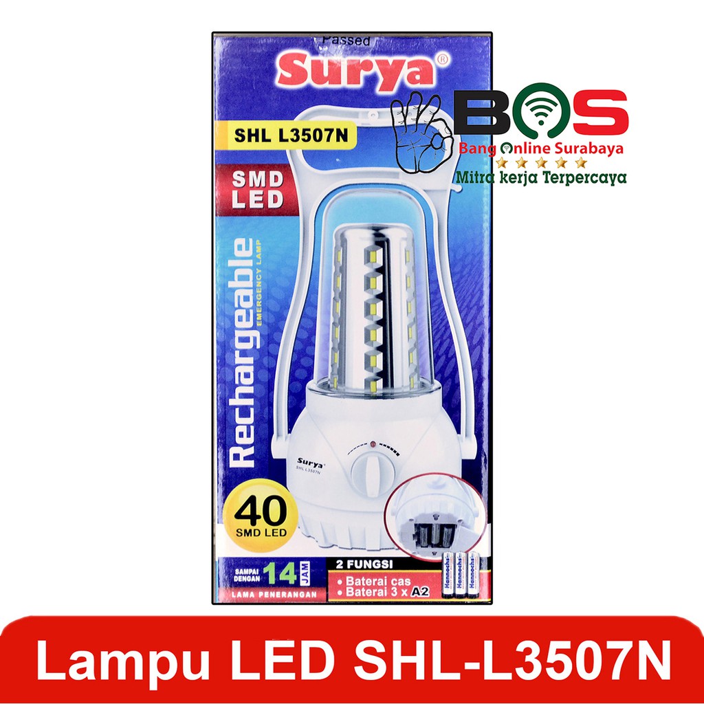 Lampu Emergency SURYA SHL L-3507 N Dapat di charge ulang Tahan Hingga 40 Jam