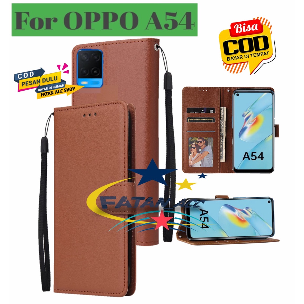 Flip Case OPPO A54  Leather Flip Case Wallet OPPO A54 Dompet Hp Buka Tutup Stand Cover Handphone