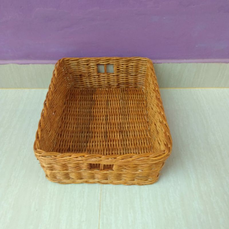 Keranjang rotan nampan besar parcel seserahan sovenir penyimpan aqua barang  36x27x12 cm