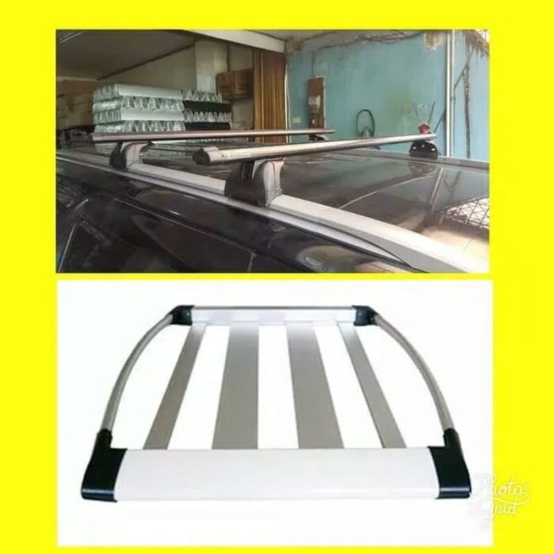 Paket Cross bar jepit roof rail+Rack bagasi Alumunium All New Rush/Terios 2018-2020