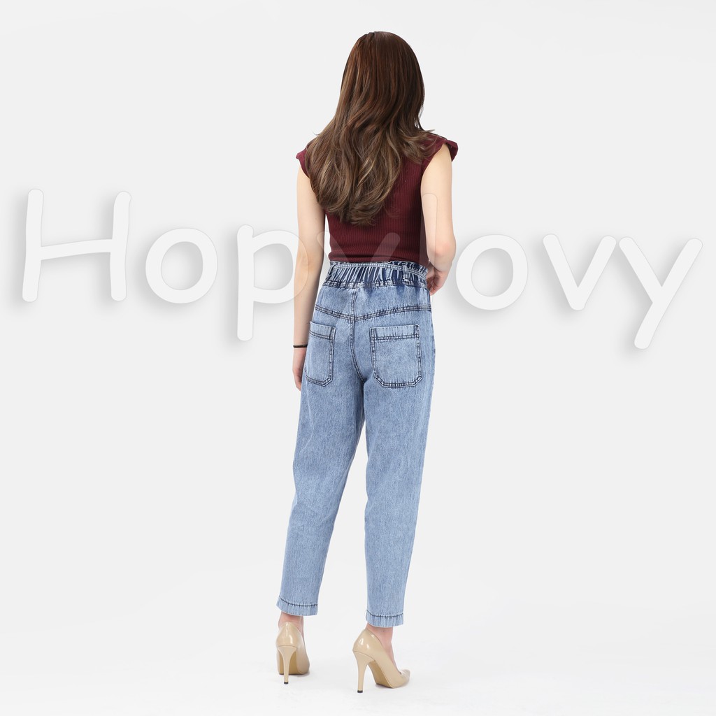 HOPYLOVY - Celana Boyfriend Jeans Wanita Pinggang Karet Baggy Ayuna