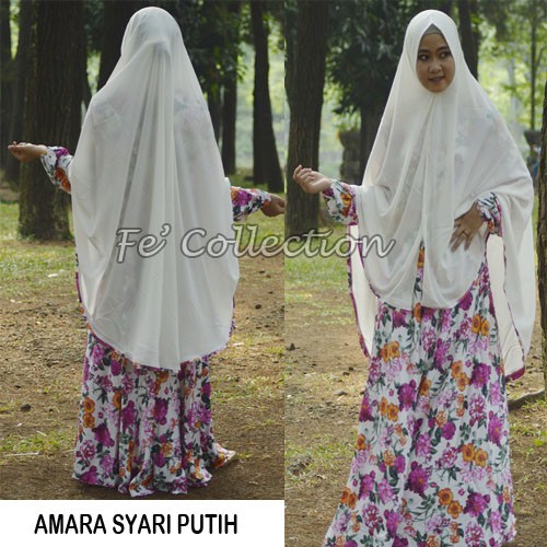 Gamis AMARA  MOTIF BUNGA - PUTIH ( Gamis + khimar)