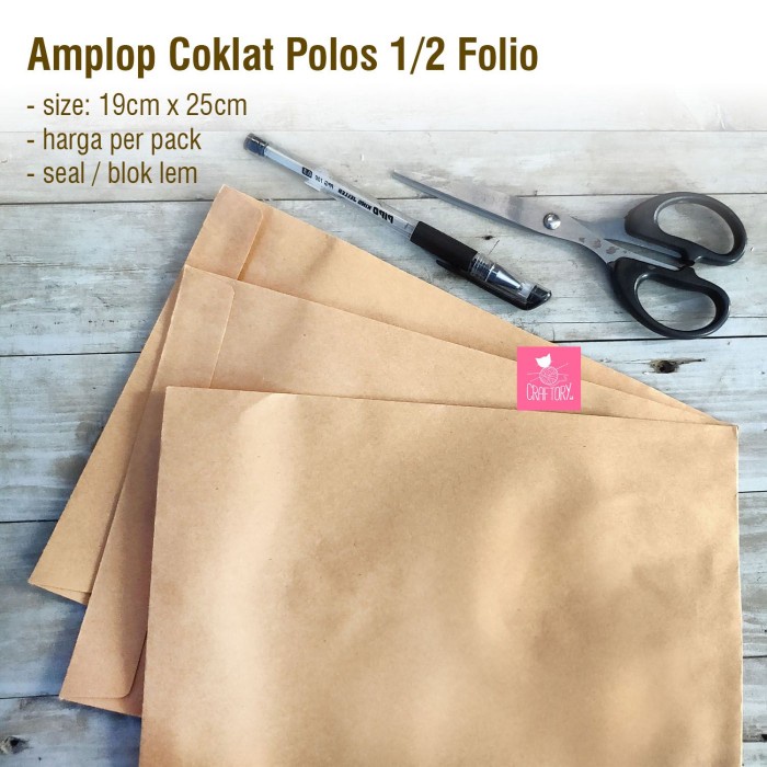 

Gand Amplop Coklat Kraft Polos Seal 1/2 Folio 19cm x 25cm per pack Amp