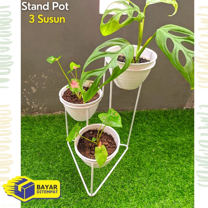 RAK POT BESI /  POT ALAS SEGITIGA  SUSUN 3 / Standing Pot Tanaman Hias / STANDING POT BESI