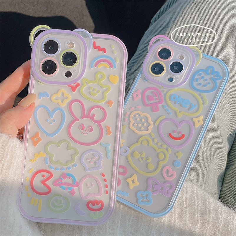 Soft Case Silikon Transparan Motif Graffiti Untuk Compatible for iPhone 14 13 12 11 Pro Max X Xr Xs Max iPhone 8 7 6 6s Plus SE 2020 Cute Graffiti Clear Phone Case Soft Silicone Shockproof Transparent Soft Case Protective Cover
