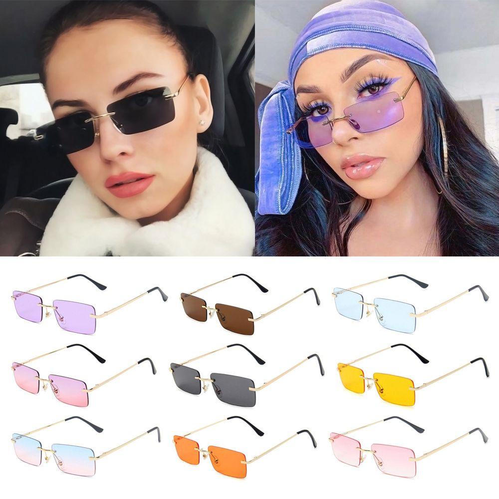 Wonder Women Vintage Sunglasses Unisex Kacamata Retro Kecil Persegi Panjang Tanpa Bingkai