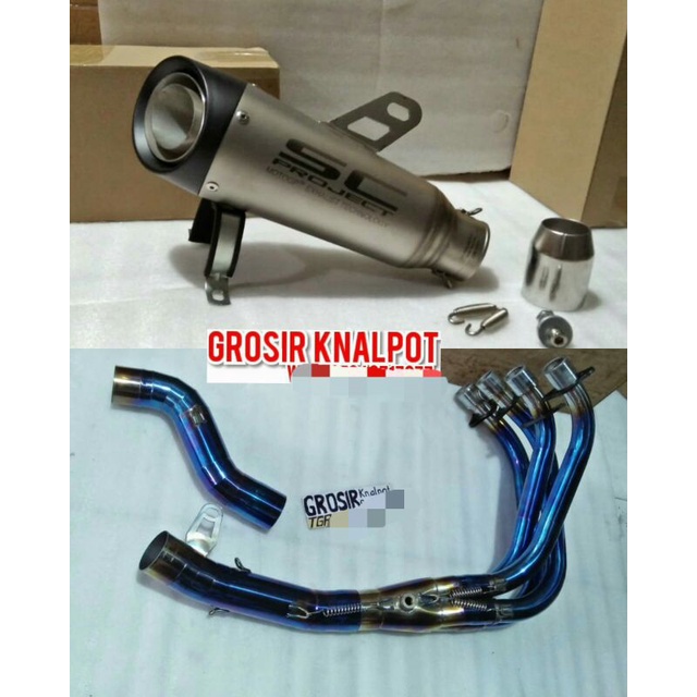 Knalpot SC project S1 IMPORT sandblast titanium fulset stainles Header Bluemoon Kawasaki Ninja ZX25R