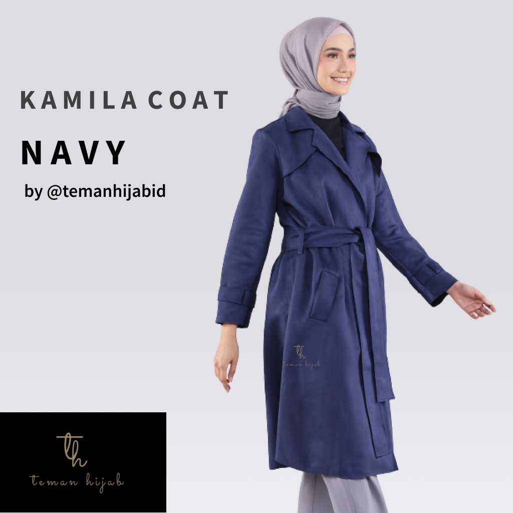 LONG OUTER MUSLIMAH|MANTEL KOREA|COAT WANITA|KAMILA COAT NAVY|TEMAN HIJAB ID