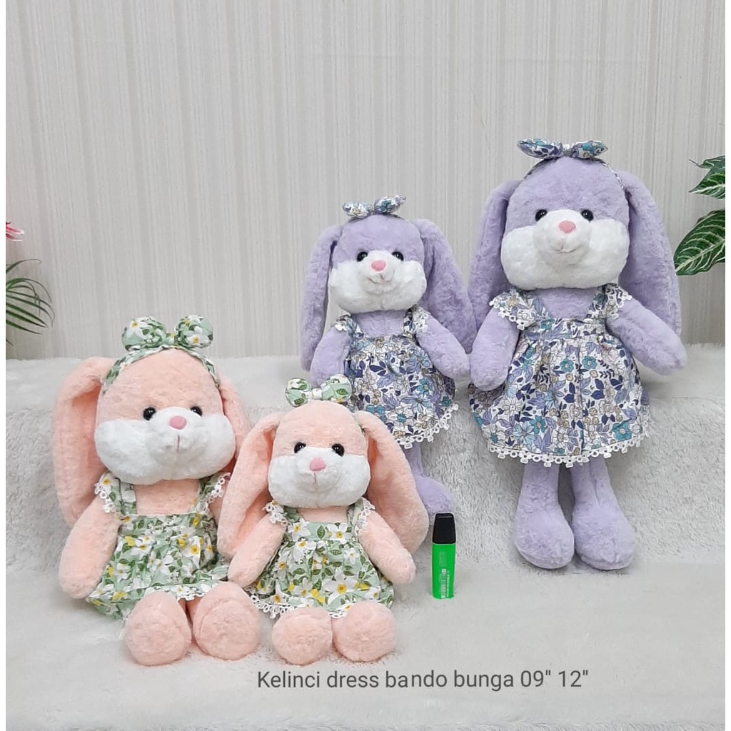 Boneka Kelinci Dress Bunga Size 9&quot;/38cm/boneka rabbit baju/boneka lucu/boneka animal