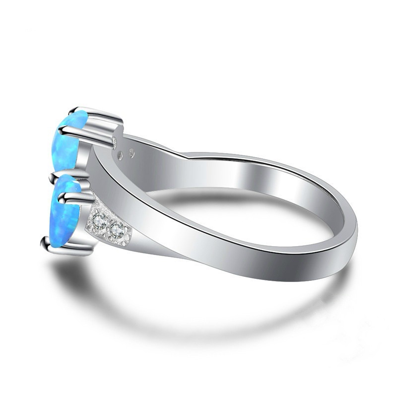 New style ring diamond blue double heart opal ladies ring