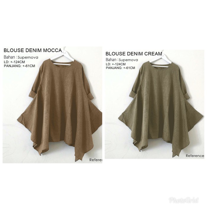 Blouse denim supernova /blouse jumbo /baju jumbo / Atasan jumbo wanita - mocca