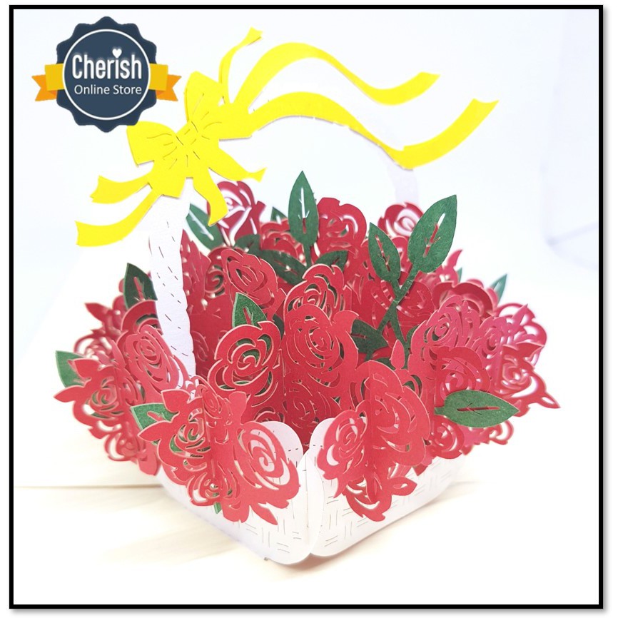 Greeting card 3D - FLOWER BOUQUET Greeting Card - flower basket - kartu ucapan congratulation