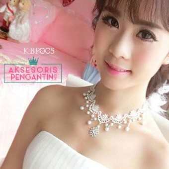 [BISA COD] KALUNG PESTA AKSESORIS WEDDING NECKLACE PENGANTIN PUTIH KBP005