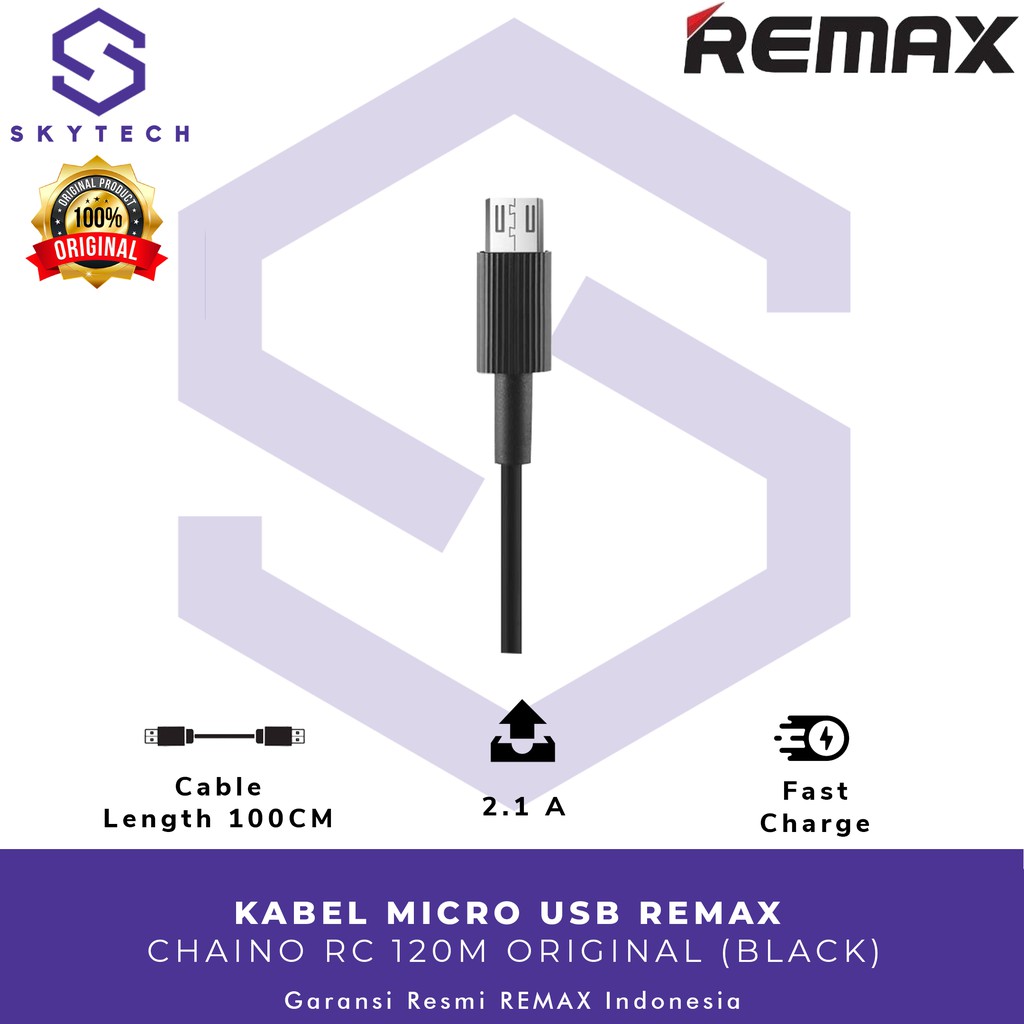 KABEL MICRO USB REMAX CHAINO BLACK RC 120M ORIGINAL GARANSI RESMI